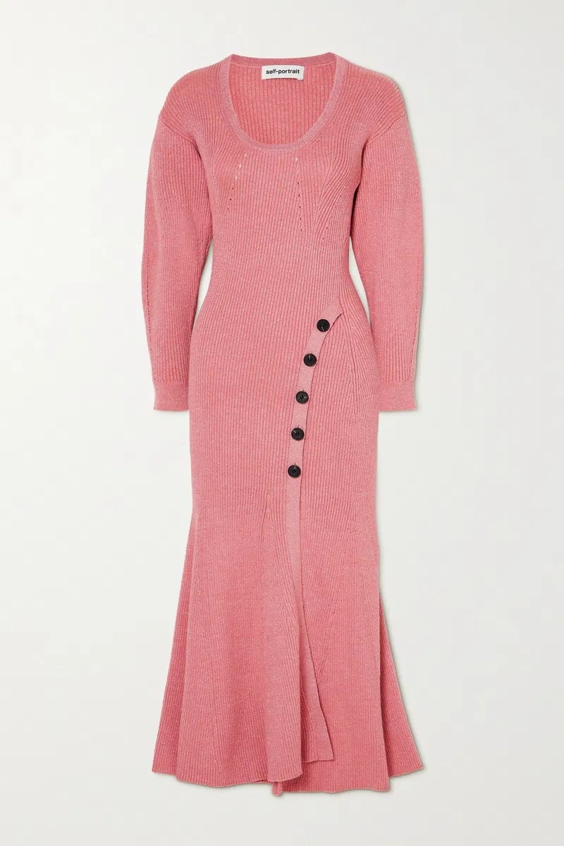 Self Portrait Long Sleeve Knit Midi Dress Nwt